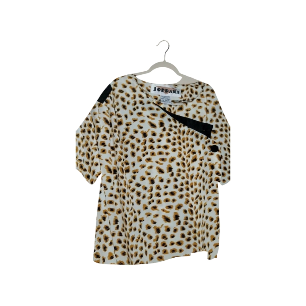 Vintage Jordan Women's Blouse 18W Short Sleeve Animal Print Wrap